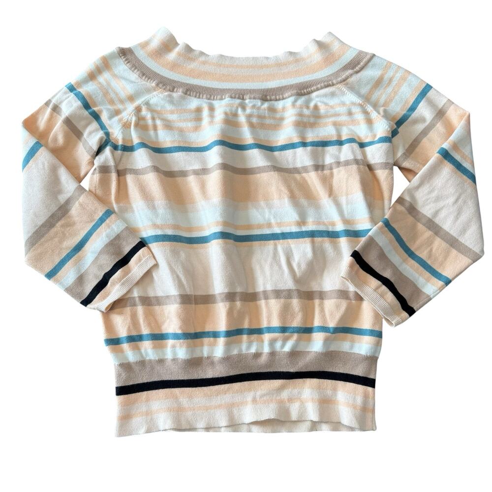 The Limited peach/cream/teal/tan striped thin sweater, off the shoulder, XL